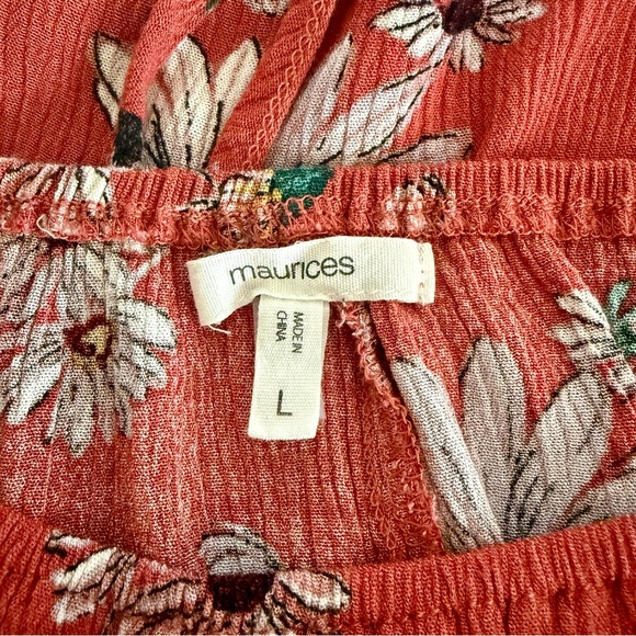 Maurices women’s Large Coral Floral Blouse with Crochet Sleeves and Tie Back - Picture 5 of 9